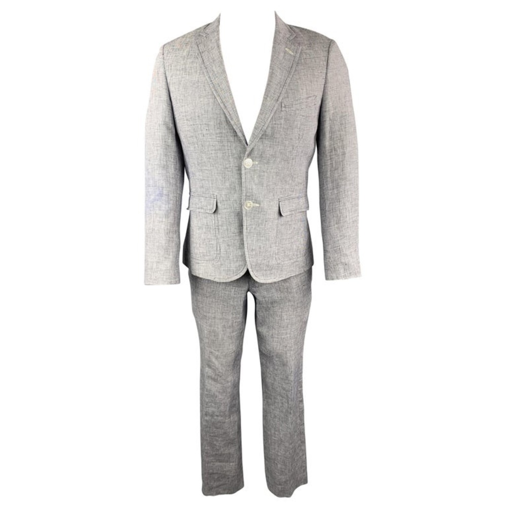 BAND OF OUTSIDERS Size 40 Navy & White Houndstooth Linen Notch Lapel Suit